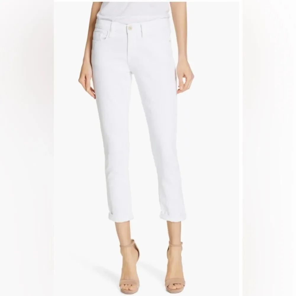 FRAME Le Garcon Mid-Rise Boyfriend Ankle Jean in Blanc (White Denim) 31